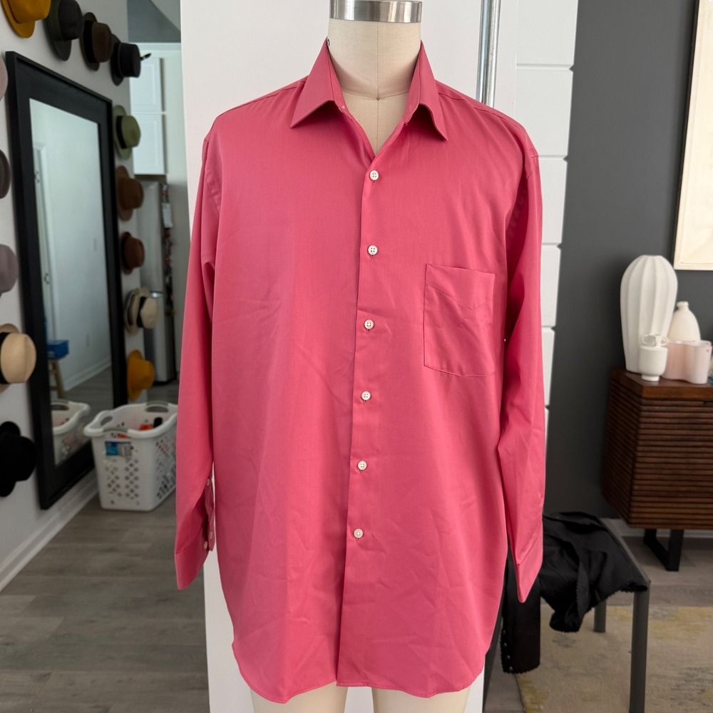 Van Heusen Men's Long Sleeve Button-Up Shirt coral pink extra Large 17